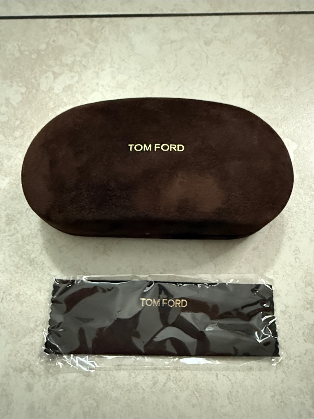 Tom Ford Authentic Brown Velvet Hard Clamshell Case + Cleaning Cloth
